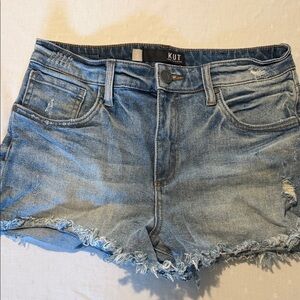 Kut from the Kloth Light Blue High-Rise Frayed Hem Jean Shorts